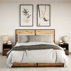 vidaXL Szafki nocne z oświetleniem LED, 2 szt., kolor brązowy dąb 4