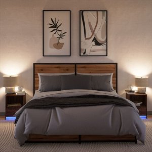 vidaXL Szafki nocne z oświetleniem LED, 2 szt., kolor brązowy dąb 5