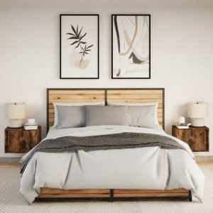 vidaXL Wiszące szafki nocne z LED, 2 szt., przydymiony dąb 4