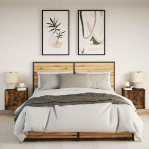 vidaXL Wiszące szafki nocne z LED, 2 szt., przydymiony dąb 4