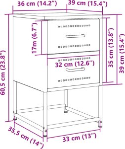 vidaXL Szafki nocne, 2 szt., musztardowe, 36x39x60,5 cm, stal 12