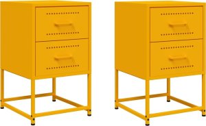 vidaXL Szafki nocne, 2 szt., musztardowe, 36x39x60,5 cm, stal 2