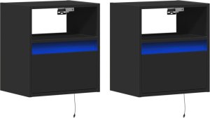 vidaXL Wiszące szafki nocne z LED, 2 szt., czarne 3