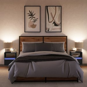 vidaXL Wiszące szafki nocne z LED, 2 szt., czarne 4