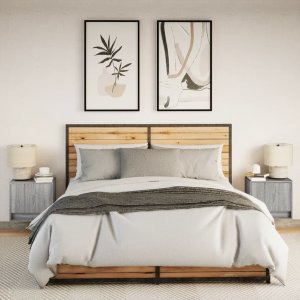 vidaXL Wiszące szafki nocne z LED, 2 szt., szary dąb sonoma 4