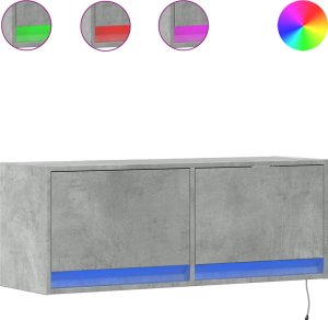 vidaXL Ścienna szafka TV z LED, szarość betonu, 100x31x35 cm 2