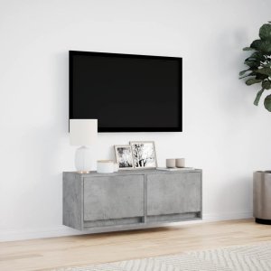 vidaXL Ścienna szafka TV z LED, szarość betonu, 100x31x35 cm 4