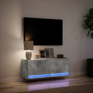 vidaXL Ścienna szafka TV z LED, szarość betonu, 100x31x35 cm 5