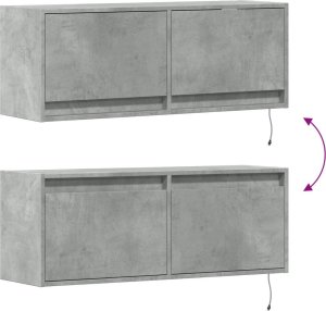 vidaXL Ścienna szafka TV z LED, szarość betonu, 100x31x35 cm 10