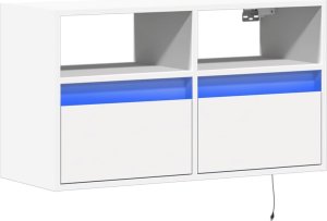 vidaXL Ścienna szafka TV z LED, biała, 80x31x45 cm 3
