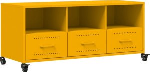 vidaXL Szafka RTV, musztardowa, 100,5x39x43,5 cm, stal 2