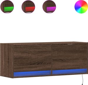 vidaXL Ścienna szafka TV z LED, brązowy dąb, 100x31x35 cm 2