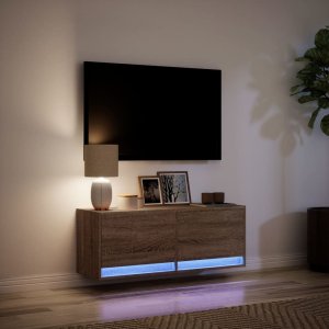 vidaXL Ścienna szafka TV z LED, brązowy dąb, 100x31x35 cm 5