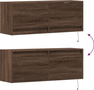 vidaXL Ścienna szafka TV z LED, brązowy dąb, 100x31x35 cm 10