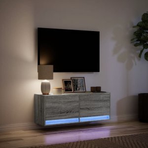 vidaXL Ścienna szafka TV z LED, szary dąb sonoma, 100x31x35 cm 5