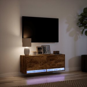 vidaXL Ścienna szafka TV z LED, przydymiony dąb, 100x31x35 cm 5