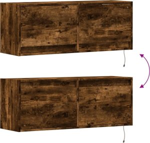 vidaXL Ścienna szafka TV z LED, przydymiony dąb, 100x31x35 cm 10