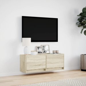 vidaXL Ścienna szafka TV z LED, dąb sonoma, 100x31x35 cm 4