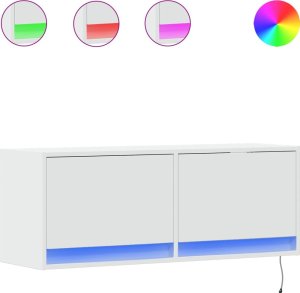 vidaXL Ścienna szafka TV z LED, biała, 100x31x35 cm 2
