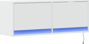 vidaXL Ścienna szafka TV z LED, biała, 100x31x35 cm 3