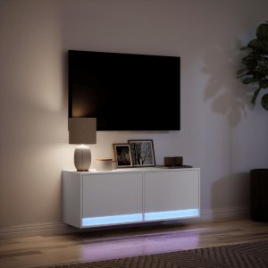 vidaXL Ścienna szafka TV z LED, biała, 100x31x35 cm 5