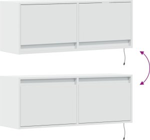 vidaXL Ścienna szafka TV z LED, biała, 100x31x35 cm 9