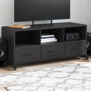 vidaXL Szafka RTV, czarna, 100,5x39x43,5 cm, stal 1