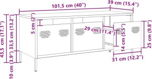 vidaXL Szafka RTV, żółta, 101,5x39x43,5 cm, stal walcowana na zimno 12