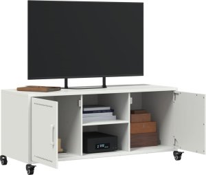 vidaXL Szafka RTV, biała, 100,5x39x43,5 cm, stal 5