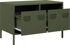 vidaXL Szafka RTV, oliwkowa, 68x39x43,5 cm, stal walcowana na zimno 5