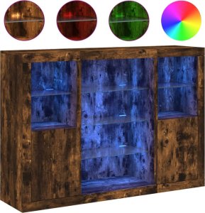 vidaXL Szafki z oświetleniem LED, 3 szt., przydymiony dąb 2