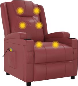 vidaXL Fotel masujący, winna czerwień, obity sztuczną skórą 6