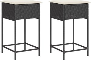 vidaXL Ogrodowe stołki barowe z poduszkami, 2 szt., czarne, polirattan 2
