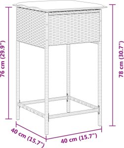 vidaXL Ogrodowe stołki barowe z poduszkami, 2 szt., czarne, polirattan 9