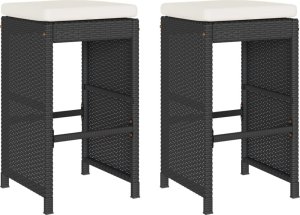 vidaXL Ogrodowe stołki barowe z poduszkami, 2 szt., czarne, polirattan 2