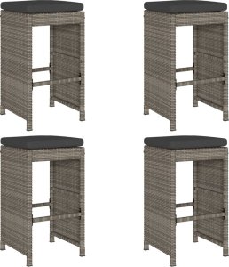 vidaXL Ogrodowe stołki barowe z poduszkami, 4 szt., szare, polirattan 2