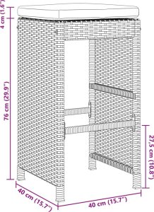 vidaXL Ogrodowe stołki barowe z poduszkami, 4 szt., szare, polirattan 8