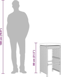 vidaXL Ogrodowe stołki barowe z poduszkami, 4 szt., szare, polirattan 9