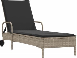 vidaXL Leżaki z poduszkami, 2 szt., jasnoszare, polirattan 3