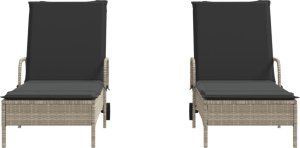 vidaXL Leżaki z poduszkami, 2 szt., jasnoszare, polirattan 4