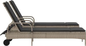 vidaXL Leżaki z poduszkami, 2 szt., jasnoszare, polirattan 5