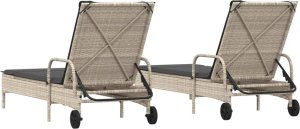 vidaXL Leżaki z poduszkami, 2 szt., jasnoszare, polirattan 6