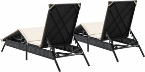 vidaXL Leżaki z poduszkami, 2 szt., czarne, polirattan 7