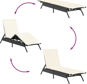 vidaXL Leżaki z poduszkami, 2 szt., czarne, polirattan 8