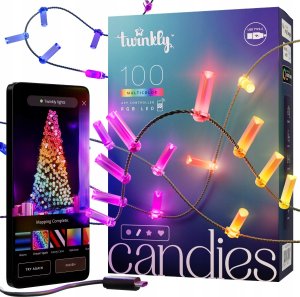 Lampki choinkowe Twinkly Twinkly Candies – 100 Lampki w kształcie świeczki RGB LEDs, zielony przewód, USB-C 2