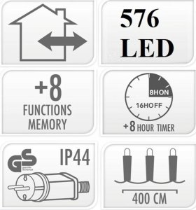 Lampki choinkowe Koopman LAMPKI CHOINKOWE ŁAŃCUCH ŚWIETLNY 576 LED TIMER CIEPŁY BIAŁY 2
