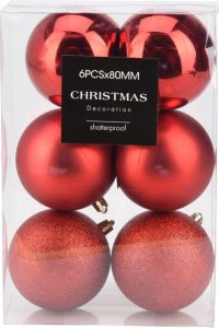 Koopman BOMBKA DEKORACYJNA PLASTIKOWA BEZPIECZNA 6SZT ŚR 80MM CZERWONY 8