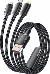 Kabel USB Essager Kabel USB-A 3w1, Essager, EXCMTL-JJ01-P, USB-C/Lightning/Micro, 100W, 1.2m (czarny) 1