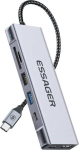 Stacja/replikator Essager Stacja dokująca, Essager, EHB08-QK0G-Z, HDMI, 2xUSB-A, SD card, TF card (szary) 1