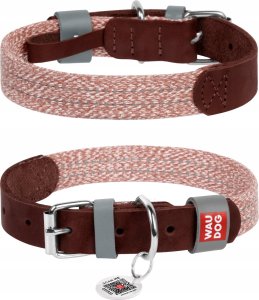 Collar Obroża dla psa z naturalnej skóry i materiału recyklingowego z kodem QR Waudog rozmiar M, szer. 20 mm, brązowa 1